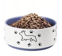 Comedero Perro Grande de Cerámica - Cuenco para Perros Medianos y Grandes - Plato Comida con Huellas de Patas Felices - 20,3 cm - 1900 ml - Púrpura