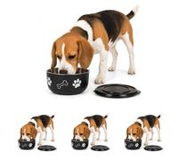 comedero Perro - Kena Negro & Plata con Tapa - Talla M - Acero Inoxidable - croquetas Perro - 800 ml (Paquete de 4)
