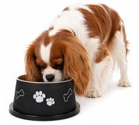 comedero Perro - Kena Negro & Plata - para Perros con Orejas largas - Acero Inoxidable - croquetas Perro - 640 ml