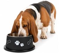 comedero Perro - Kena Negro & Plata - para Perros con Orejas largas - Acero Inoxidable - croquetas Perro - 900 ml