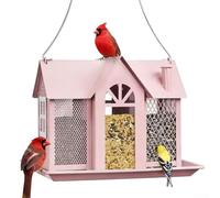 Comedero solar colgante para pájaros en metal con acabado impermeable, a prueba de ardillas y gran capacidad para cardenales y pinzones dorados, alimentador de doble función y luz nocturna de jardín