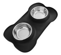 Comedero y bebedero 2 en 1, para mascotas, color negro