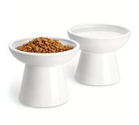 Comederos Elevados de Cerámica para Gatos, Paquete de 2, 6.2" Extra Anchos, Platos Elevados para Comida y Agua, 5.1" Altura Óptima, Anti-Fatiga de , Platos Shallow para Gatos/Kittenes/Perros