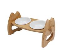 comederos para Mascotas, Cuencos de cerámica for Mascotas, con Soporte de Madera, Antideslizantes, esmaltados Mate, for Comida y Agua, for Gatos y Perros pequeños, Color Blanco, tamaño pequeño.