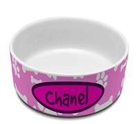 Comederos para Perros. Comedero Perro. Bebederos con Nombre. Comedero Personalizado. Cuenco Cerámica. Volumen 1100ml. Huellas Rosas
