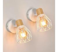 Comely 2 Piezas Aplique de Pared Vintage, Diseño de Jaula de Metal Lámpara de pared Interior Industrial, Iluminación E27 Luz de Pared Ajustable para Pasillo Escalera Dormitorio (Blanco)