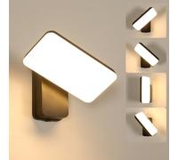 Comely Aplique Pared Exterior LED, 16W IP65 Resistente lampara Exterior Pared Agua 350° Giratoria Moderna Luces LED Exterior para Jardines, Terraza, Baño, Negro, Luz Cálida 3000K, Control Interruptor