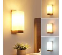 Comely Aplique Pared Interior de Madera, Lámpara de Pared Vintage E27, Diseño Sencillo Luz de Interior Pantalla de Cristal para Dormitorio, Sala de Estar, Pasillo, Escaleras (Con Bombilla)