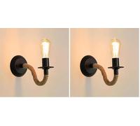 Comely Apliques de Pared Vintage, E27 Lampara de Cuerda de Cáñamo, 180° Ajustable Lámpara de para Pasillo Desván Dormitorio Café Restaurante, Negro (No Incluye Bombilla) (Paquete de 2)