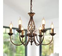 Comely Lampara Araña Rusticas, Ajustable Candelabro 6 Luces E14 Lampara Colgante Vintage Negro Lampara, Lámpara de Techo Rusticas para Cocina, Comedor, Sala de Estar