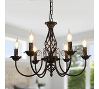 Comely Lampara Araña Techo Negro, 6 Luces E14 Lampara Colgante Techo Vintage Ajustable Candelabro, Lámpara de Techo Rusticas para Cocina, Comedor