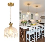 Comely Lámpara Colgante Moderna de Cristal, Ø20cm Lámpara de Techo Dorada E27, Iluminación Colgante Interior para Dormitorio Comedor Cocina Restaurante