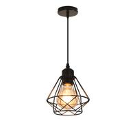 Comely Lámpara Colgante Vintage “Jaula” Negra E27 - Pantalla Metálica 15 × 15 cm con Cable Ajustable - Iluminación Retro-Industrial para Salón, Dormitorio o Cocina (Bombilla no incluida)