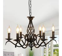 Comely Lámpara de Araña de Estilo Rústico, Lampara Colgante Vintage Negro de Hierro Forjado Altura Ajustable, Lámpara de Techo de 6 Luces para Dormitorio Comedor Sala de Estar, E14 Base