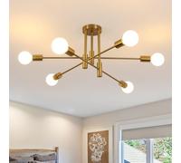 Comely Lámpara de Araña Industrial, 6 Luces E27 Lámpara Colgante Techo Ángulo Ajustable de 180°, Dorado Lámparas de techo en Metal para Dormitorio Sala de Estar Cocina Salón Comedor
