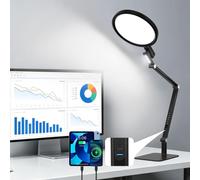 Comely Lámpara de Escritorio LED 15W 2700K-6000K 1337LM, Flexo de Mesa con Táctil, 5 Niveles Brillo y Temperatura, USB y Type-C, 3 Modos Noche, Ra97, para Lectura Oficina Dormitorio, Negro