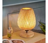 Comely Lámpara de Mesa Tejida de Bambú, Lámparas de Mesita de Noche, Lámpara Escritorio E27 de Base de Madera Natural para Salon, Habitacion Infantile, Escritorio y Dormitorio, Max 60W