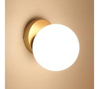 Comely Lámpara de pared interior 15cm, Moderna Aplique creativa bola de vidrio E27, lámpara de pared con dorado base, escalera, dormitorio y pasillo (excluyendo bombillas)