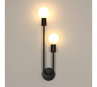 Comely Lampara de Pared Interior 2 Luces, E27 Apliques de Pared Interior Vintage, Negro Luz Pared Metal Industrial Para Dormitorio, Salón, Comedor, Cocina, Pasillo