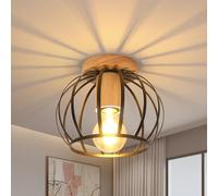 Comely Lámpara de Techo E27 Vintage, Retro Lámpara Colgante de Madera Diseño de Jaula Metálica Negro, Iluminación de Techo Interior para Pasillo Porche Balcón Dormitorio Salón