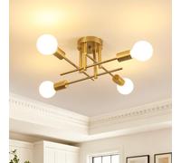 Comely Lámpara de Techo Industrial, 4 Luz E27 Lámparas de Araña Vintage, Plafon de Techo Retro para Dormitorio Salón Cocina, Dorado