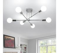 Comely Lámpara de Techo Industrial Moderna, Plafon de Techo 6 Luces E27, Lámparas de Araña para Dormitorio Salón Cocina Comedor, Cromo