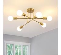 Comely Lámpara de Techo Industriales Vintage, 6 Luces E27 Plafon de Techo Retro, Oro Lámpara de Araña Sputnik para Salón, Dormitorio, Comedor, Cocina