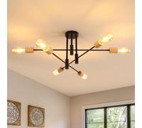 Comely Lámparas de Araña Industrial, 6 Luces E27 Vintage Lámpara Colgante, Max.60W, Plafon de Techo de Madera y Metal para Salón Dormitorio Pasillo Cocina, Negro, 72CM