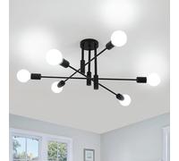 Comely Lamparas de Techo Industrial Vintage, 6 Luces Lámpara de Techo Salon, E27 Retro Plafon de Techo de Ángulo Ajustable 180° para Dormitorio, Cocina, Pasillo, Diámetro 72 cm, Negro