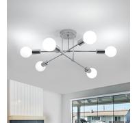 Comely Lamparas de Techo Vintage, Cromo Ángulo Ajustable 180° E27 Plafon de Techo, 6 Luces Retro Sputnik Colgante Metal para Dormitorio, Cocina, Pasillo