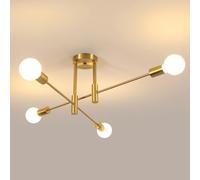 Comely Lamparas de Techo Vintage, Dorado Ajustable 4 Luces E27 Lámpara Colgante Techo, Lámpara de Araña Industrial para Dormitorio Sala de Estar Cocina Salón Comedor