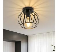 Comely Lámparas de Techo Vintage, Plafón Techo Industrial de Metal Negro, Portalámparas E27, Pantalla de Jaula Iluminación de Techo Para Sala de Estar, Cocina, Dormitorio, Pasillo