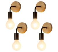 Comely Set de 4 Apliques de Pared Industriales en Madera y Hierro Negro - Lámparas de Pared E27 para Dormitorio, Salón o Pasillo (Bombillas no incluidas)