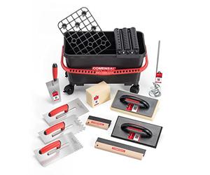 COMENSAL® Cubeta Alicatador 24L - XL - Conjunto de Limpieza de Baldosas 15 Piezas - Juego de Lavado con Ruedas - Rodillos - Rejilla - Made in EU