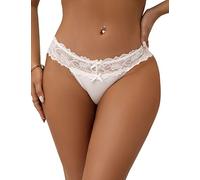 comeondear Bragas Mujer Brasileñas Talla Grande 50-110KG Tanga de Encaje Braguitas Elástica Slip Hipster Cintura Baja Sexy Femenina Ropa Interior sin Costuras Thong Transpirable Blanco,XS-S
