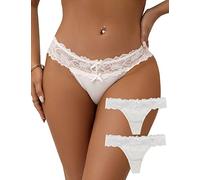 comeondear Bragas Mujer Brasileñas Talla Grande Tanga de Encaje Sexy Braguitas Elástica Slip Hipster Cintura Baja Sexy Femenina Ropa Interior sin Costuras Thong Transpirable 2 Piezas Blanco2,XS-S