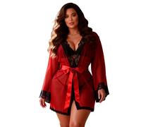 comeondear Kimono Sexy Bata Mujer de Transparente A-Rojo,XL-XXL