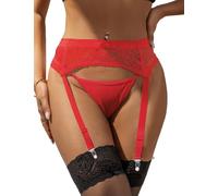 comeondear Liguero Sexy Mujer con Tanga Talla Grande XS-4XL Transparente | Ligueros de Cintura Alta Encaje Ligas con 4 Clips Ajustables para Medias Lenceria Hot Elástico Ropa Interior Transpirable