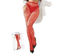 comeondear Medias Abiertas Sexy Mujer Rejilla Talla Grande XS-5XL Pantimedias Brillantes con Strass Medias de Red Elástico de Cintura Alta Lenceria de Liga Transparentes(Rojo,XS-M)
