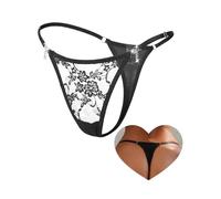 comeondear Tangas para Mujer Encaje Sexy Tanga Hilo Transparentes Bragas Brasileñas Talla Grande Mini String de Cintura Baja Ajustables Braguitas Elástica Slip Ropa Interior Underwear Negro,L