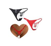 comeondear Tangas Sexy Mujer Mini String Transparente Tanga de Hilo Cintura Baja con Strass Talla Grande Bragas Cintura Ajustable Tangas con Bordadas Lenceria Sexy Thong Pack de 2 2-Negro+Rojo,XXL