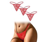 comeondear Tangas Sexy para Mujer 3 Pack Mini String de Encaje Tanga Hilo sin Costuras Bragas Brasileñas T-Back Thong Ropa Interior Talla Grande Lenceria Sexy Mujer Womens Underwear Rojo,XL