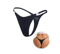 comeondear Tangas Sin Costuras Mujer Invisible Bragas Brasileñas Seamless Bikini de Nylon Tipo Baño con Strass Laterales Bordes Invisibles Cintura Baja Ropa Interior Sexy Talla Grande Negro,M