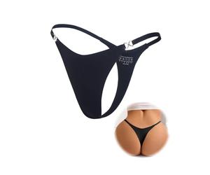 comeondear Tangas Sin Costuras Mujer Invisible Bragas Brasileñas Seamless Bikini de Nylon Tipo Baño con Strass Laterales Bordes Invisibles Cintura Baja Ropa Interior Sexy Talla Grande Negro,L