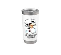 Comer beber y ser aterrador divertido juego de palabras fantasma Vaso térmico de acero inoxidable de doble pared