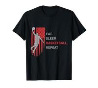 Comer. Dormir. Baloncesto. Repite. Jugador Saltando Alto con Bandera Camiseta