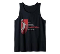 Comer. Dormir. Baloncesto. Repite. Jugador Saltando Alto con Bandera Camiseta sin Mangas
