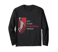 Comer. Dormir. Baloncesto. Repite. Jugador Saltando Alto con Bandera Manga Larga