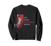 Comer. Dormir. Baloncesto. Repite. Jugador Saltando Alto con Bandera Sudadera