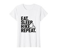 Comer Dormir Caminata Repite Aventura Amante Sender Camiseta gráfica económica, Mujer, Blanco, L